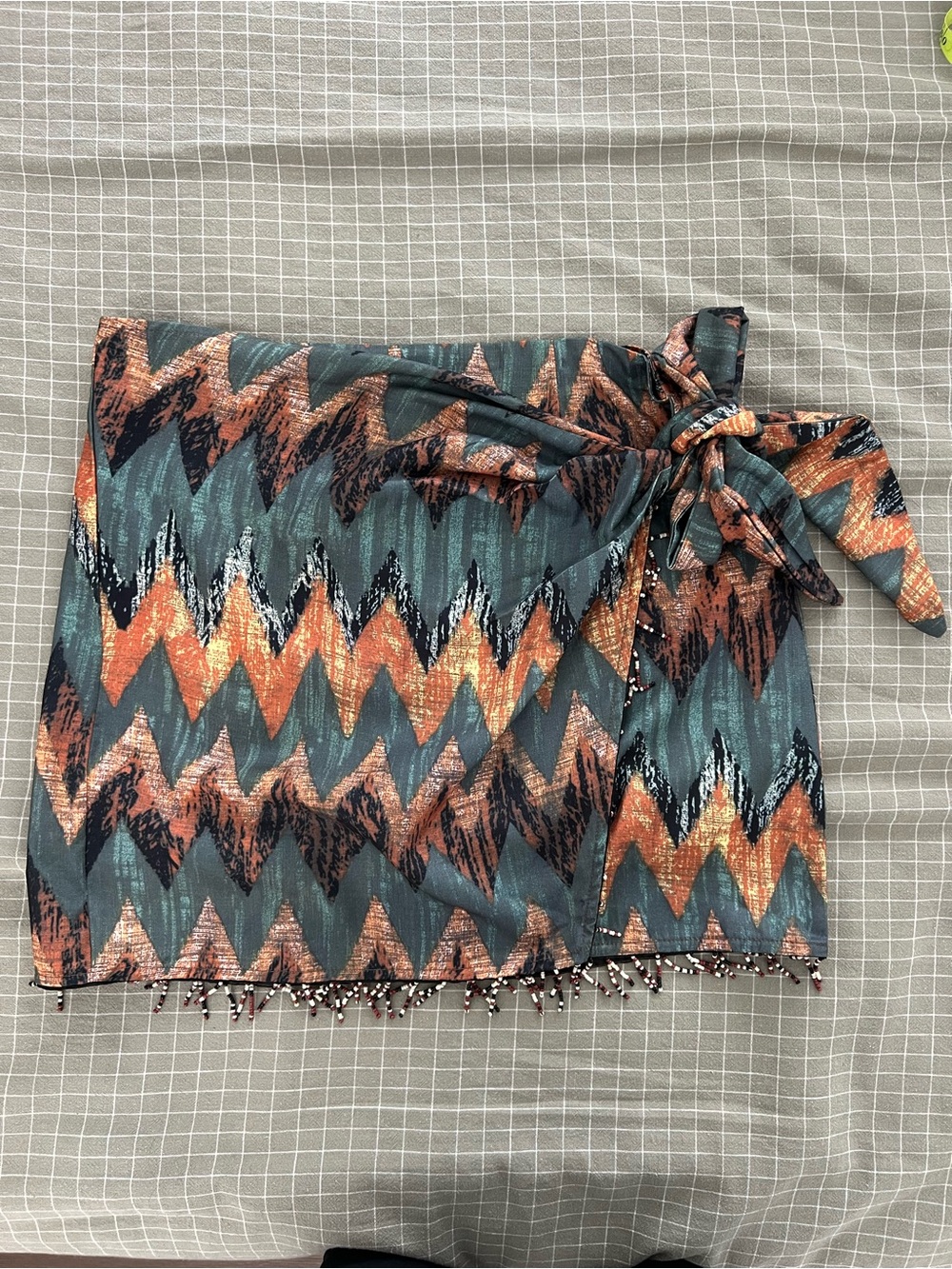 Summer Festival Wrap Mini Tassel Knot Skirt Zigzag Tribal Print - Picture 2 of 9